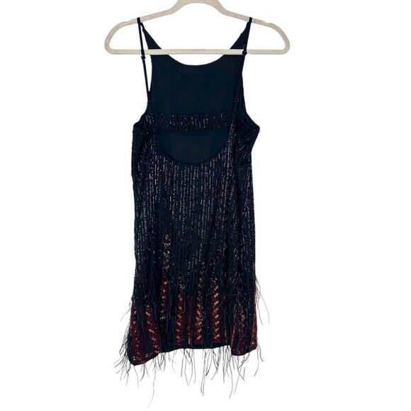 Parker Monaco Mini Dress Womens Medium Black Beaded Feather Sleeveless Cocktail - Picture 3 of 16